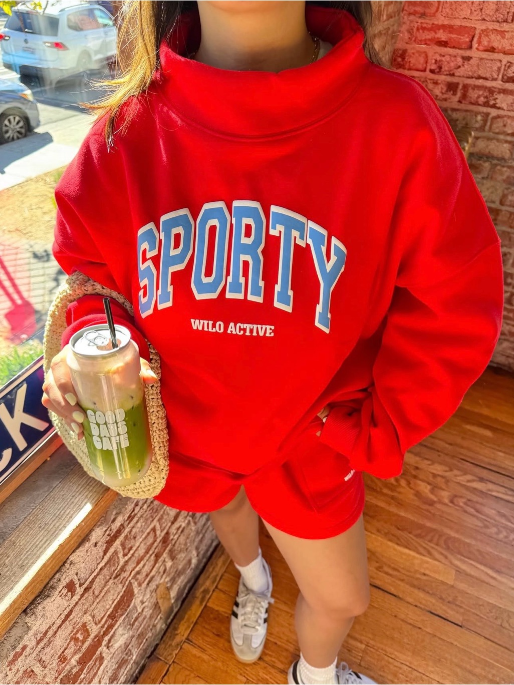 Nwt Wilo Active Sporty 2-Piece Lounge Set Funnel Neck Sweatshirt Shorts S